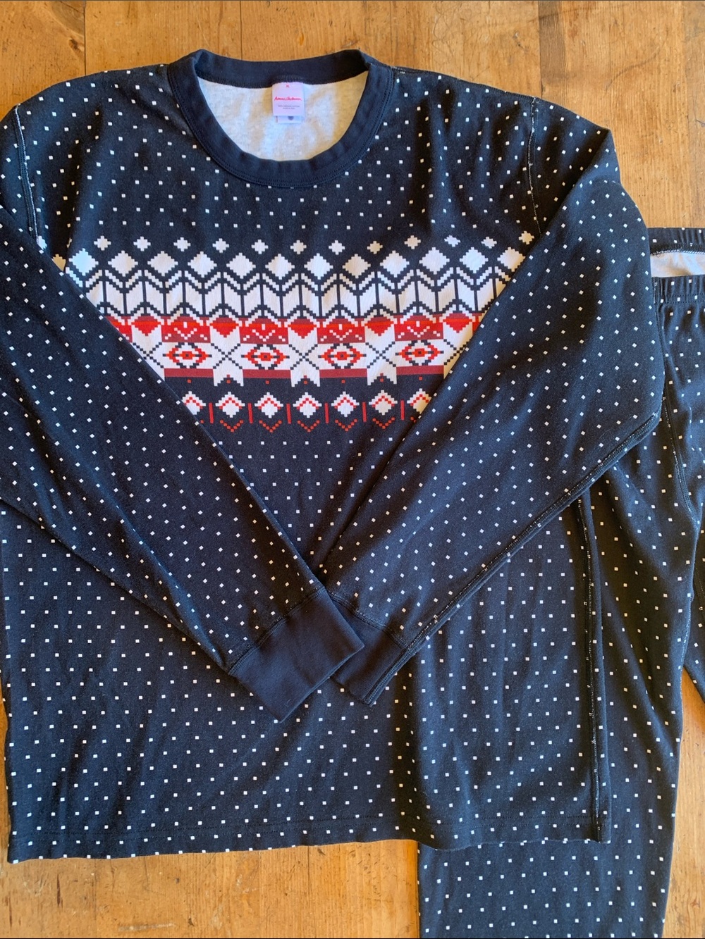 Hanna Andersson Navy Pajama Set with Red & White Fair Isle